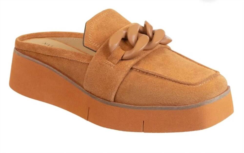NEW NAKED FEET women's elect platform mules in camel